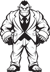 Suited Barbarian Corporate Attire Icon Design Business Warrior Orc in Professional Suit Emblem