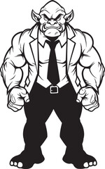 Orc CEO Full Body Suit Logo Vector Suited Barbarian Corporate Attire Icon Design