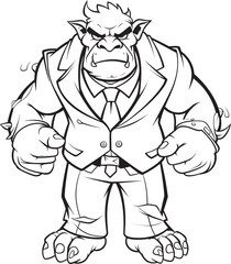 Formal Fighter Corporate Attire Icon Design Suited Savage Orc in Professional Suit Emblem