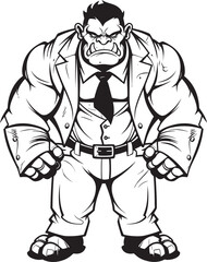 Business Beast Orc in Professional Suit Emblem Suited Savage Full Body Suit Logo Vector