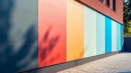 The exterior wall of the house is painted with different paint swatches.  - obrazy, fototapety, plakaty