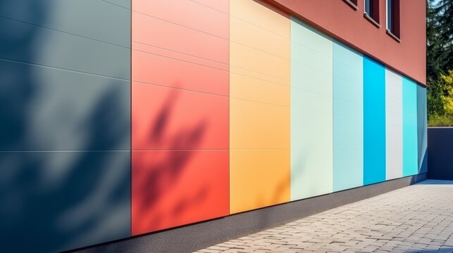The exterior wall of the house is painted with different paint swatches. 