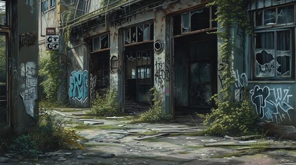 Fototapeta na wymiar Ghostly Cityscape: Abandoned Buildings and Memories./n