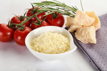 Shredded Italian hard parmesan cheese