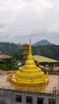 Aerial view of Big building temple. Nelligala International Buddhist Center. Sri Lanka, Nelligala ,2021. Vertical video.