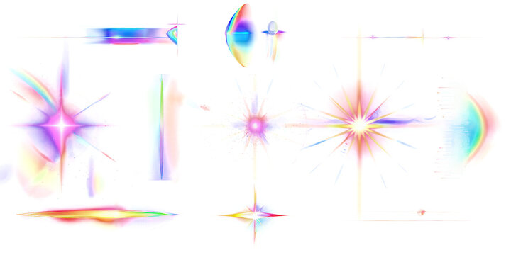 Abstract holographic light effects set, prism and lens flare