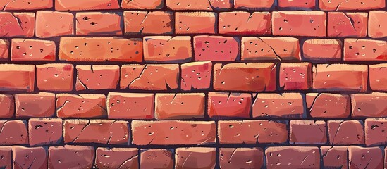 A detailed shot of a brown brick wall constructed using red bricks. The rectangular bricks provide a sturdy building material for walls, flooring, and even roofs