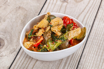 Thai red spicy curry with chicken