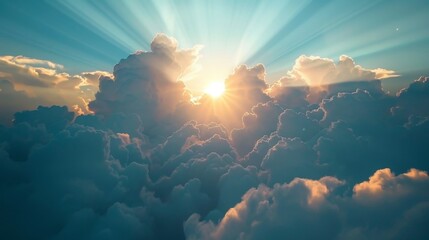  The sky is filled with clouds and the sun is shining through  - obrazy, fototapety, plakaty