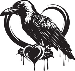 Naklejka premium Hearts Sentinel Raven Perched on Heart Icon Eternal Devotion Heart Symbol with Perched Bird Emblem