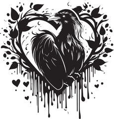 Fototapeta premium Ravens Embrace Heart Symbol with Perched Bird Design Devotions Guardian Raven Perched Vector Logo Design