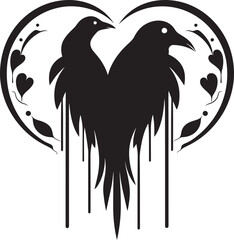 Naklejka premium Wings of Love Raven Perched Vector Logo Design Guardian of Affection Iconic Raven Symbol with Heart
