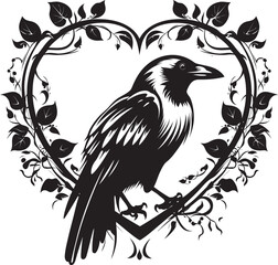 Fototapeta premium Guardian of Affection Heart Symbol with Perched Bird Design Hearts Sentinel Iconic Raven Symbol with Heart