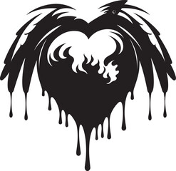 Naklejka premium Ravens Solace Iconic Raven Perched Emblem Sentinel of Emotions Heart Symbol with Perched Bird Icon