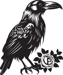 Naklejka premium Heartfelt Connection Iconic Raven Symbol with Heart Ravens Affection Raven Perched on Heart Icon