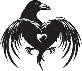 Naklejka premium Wings of Affection Iconic Raven Perched Vector Logo Guardian of Love Heart Symbol with Perched Bird Logo
