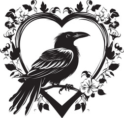 Naklejka premium Hearts Companion Raven Perched on Heart Icon Eternal Devotion Iconic Raven Symbol with Heart