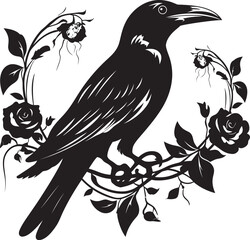 Fototapeta premium Ravens Embrace Iconic Raven Perched Emblem Devotions Guardian Heart Symbol with Perched Bird Icon