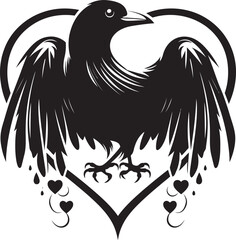 Naklejka premium Devotions Guardian Heart Symbol with Perched Bird Icon Sentinel of Emotions Raven Perched Vector Logo Design