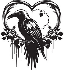 Naklejka premium Sentinel of Emotions Raven Perched Vector Logo Design Heartfelt Connection Iconic Raven Symbol with Heart