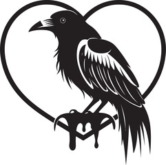 Fototapeta premium Ravens Solace Heart Symbol with Perched Bird Emblem Wings of Love Raven Perched on Heart Icon
