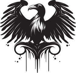 Fototapeta premium Ravens Solace Heart Symbol with Perched Bird Design Ravens Heartbeat Vector Logo Design with Perched Bird