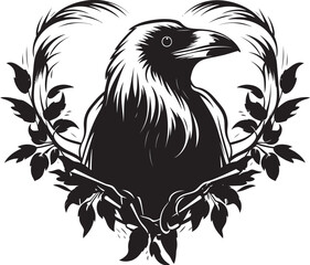 Fototapeta premium Devotions Wings Raven Symbol with Heart Icon Eternal Bond Raven Perched on Heart Emblem