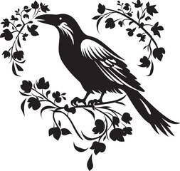 Fototapeta premium Heartfelt Connection Raven Symbol with Perched Bird Emblem Ravens Solace Heart Symbol with Perched Bird Design