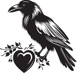 Fototapeta premium Heartfelt Protector Iconic Raven Symbol Vector Logo Ravens Solace Heart Vector with Perched Bird Design