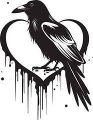 Fototapeta premium Eternal Devotion Raven Perched on Heart Emblem Loves Guardian Raven Symbol with Perched Bird Icon