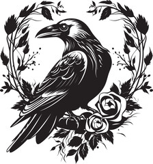 Fototapeta premium Sentinel of Love Iconic Raven Symbol with Heart Devotions Guardian Raven Symbol with Perched Bird Design