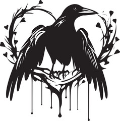 Fototapeta premium Eternal Wings Raven Perched on Heart Vector Logo Heartfelt Connection Iconic Raven Symbol with Heart