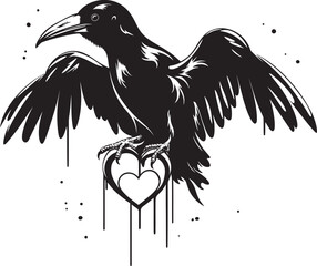 Fototapeta premium Heartfelt Connection Iconic Raven Symbol with Heart Raven Affection Heart Symbol with Perched Bird Emblem