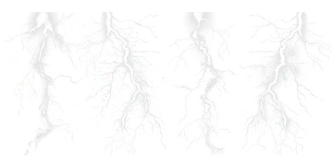 Lightning and thunder effect light, , magic electricity hit and thunderbolt effect isolated on transparent png.
