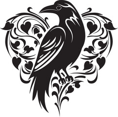 Fototapeta premium Heartfelt Protector Iconic Raven Symbol with Heart Guardians Embrace Raven Perched on Heart Emblem
