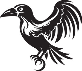 Fototapeta premium Guardians Embrace Raven Perched on Heart Emblem Hearts Sentinel Iconic Raven Symbol Vector Design