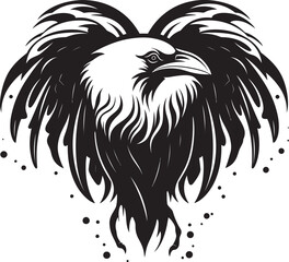 Fototapeta premium Hearts Sentinel Iconic Raven Symbol Vector Design Eternal Love Raven Perched on Heart Emblem