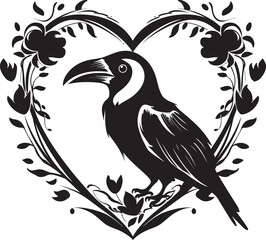 Fototapeta premium Heartfelt Connection Iconic Raven Symbol with Heart Guardians Embrace Raven Perched on Heart Emblem