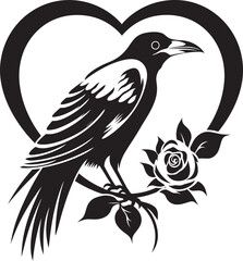 Devotions Guardian Raven Symbol with Perched Bird Icon Eternal Wings Raven Perched on Heart Vector