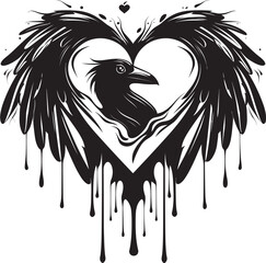 Naklejka premium Hearts Companion Iconic Raven Symbol with Heart Devotions Guardian Raven Symbol with Perched Bird Icon