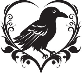 Fototapeta premium Eternal Love Raven Perched on Heart Emblem Ravens Devotion Heart Vector Logo with Perched Bird