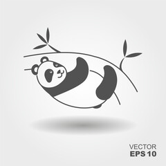 Cute panda hanging on a tree. Simple flat icon - 778729781