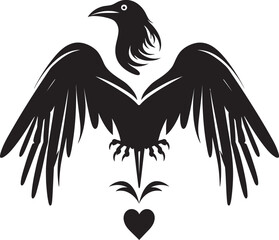 Naklejka premium Eternal Love Raven Perched on Heart Emblem Ravens Devotion Heart Vector Logo with Perched Bird
