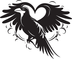 Hearts Sentinel Iconic Raven Symbol Vector Design Eternal Love Raven Perched on Heart Emblem