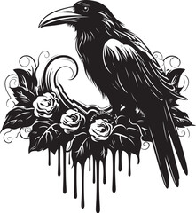 Fototapeta premium Ravens Nest Iconic Heart Vector Logo with Perched Raven Heartfelt Connection Perched Raven Vector Logo Design