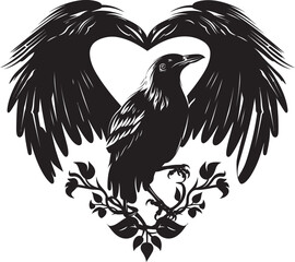 Fototapeta premium Ravens Nest Heart Vector Logo with Perched Bird Icon Heartfelt Connection Iconic Vector Logo Design
