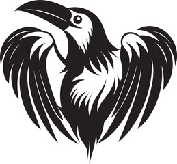 Obraz premium Ravens Reverie Heart Vector Logo with Perched Bird Icon Heart and Raven Fusion Vector Logo Design