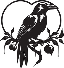Fototapeta premium Heart and Raven Fusion Vector Logo Design Perched Raven Emblem Iconic Heart Vector Logo