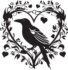 Ravens Nest Iconic Vector Logo Design with Perched Bird Heartfelt Connection Heart Vector Logo with Perched Raven