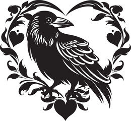 Ravens Rest Iconic Perched Bird Emblem Raven Heartbeat Vector Logo Design with Perched Raven